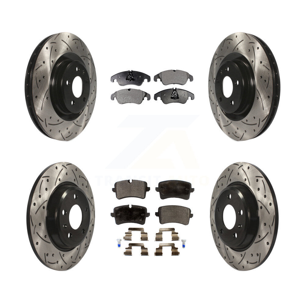 [Avant + Arrière] Kit de disque (percé rainuré revêtu) et plaquette (semi-métallique) de frein pour 2013 Audi A6 avec 345mm Diameter Rotor KDF-100346