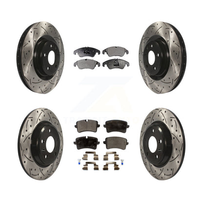 [Avant + Arrière] Kit de disque (percé rainuré revêtu) et plaquette (semi-métallique) de frein pour 2013 Audi A6 avec 345mm Diameter Rotor KDF-100346