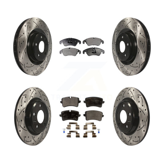 [Avant + Arrière] Kit de disque (percé rainuré revêtu) et plaquette (semi-métallique) de frein pour 2013 Audi A6 avec 345mm Diameter Rotor KDF-100346
