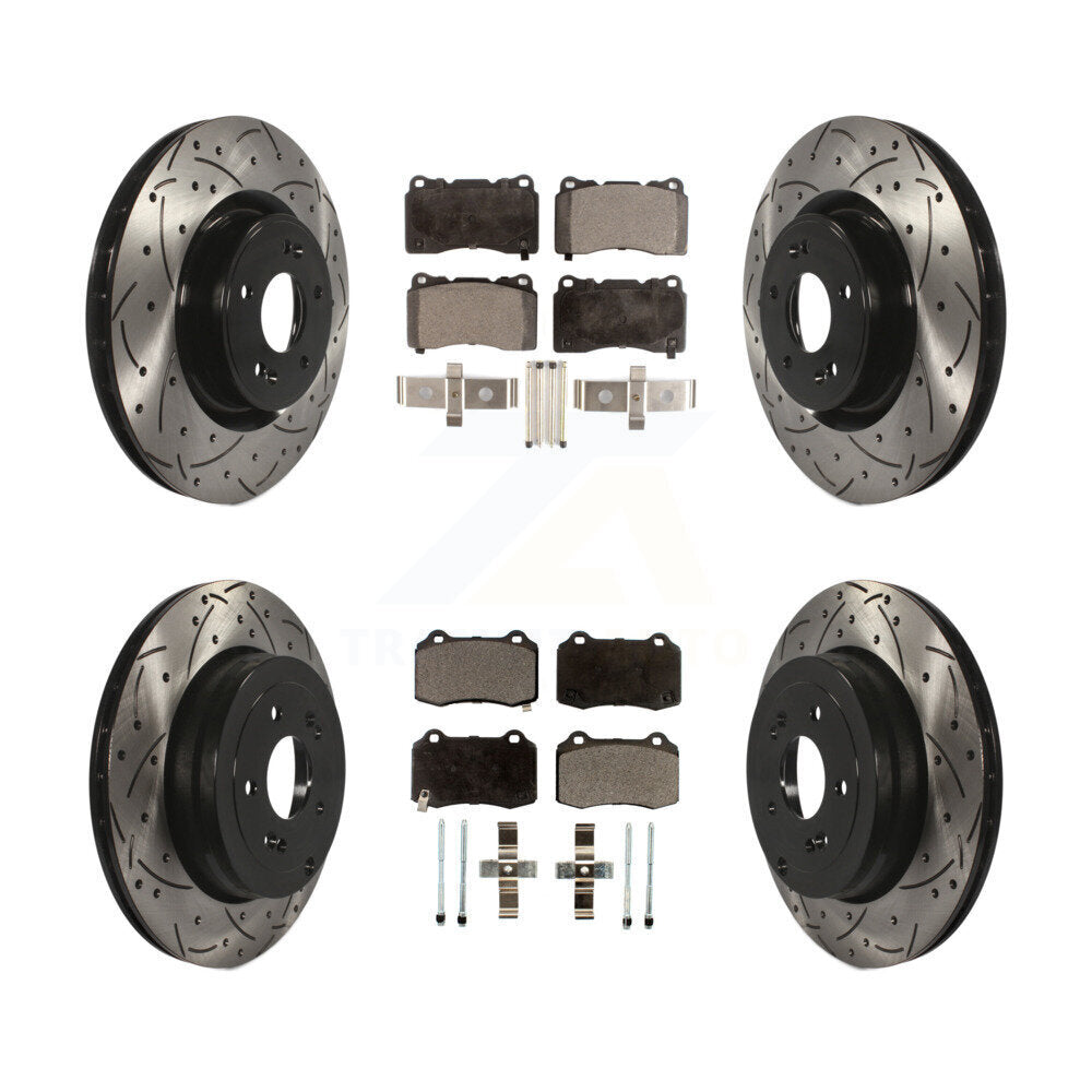 [Avant + Arrière] Kit de disque (percé rainuré revêtu) et plaquette (semi-métallique) de frein pour Hyundai Genesis Coupe KDF-100351