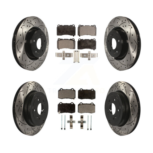 [Avant + Arrière] Kit de disque (percé rainuré revêtu) et plaquette (semi-métallique) de frein pour Hyundai Genesis Coupe KDF-100351