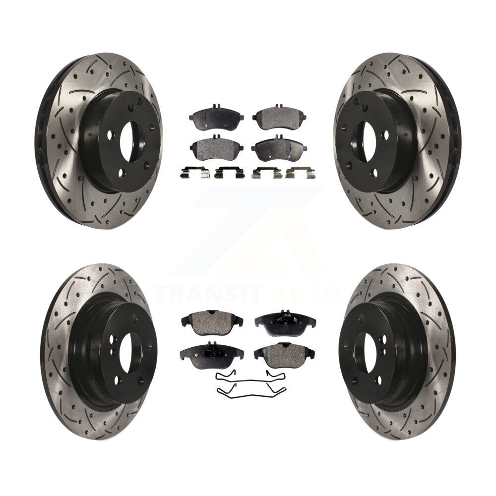 [Avant + Arrière] Kit de disque (percé rainuré revêtu) et plaquette (semi-métallique) de frein pour Mercedes-Benz C300 C250 C230 KDF-100354