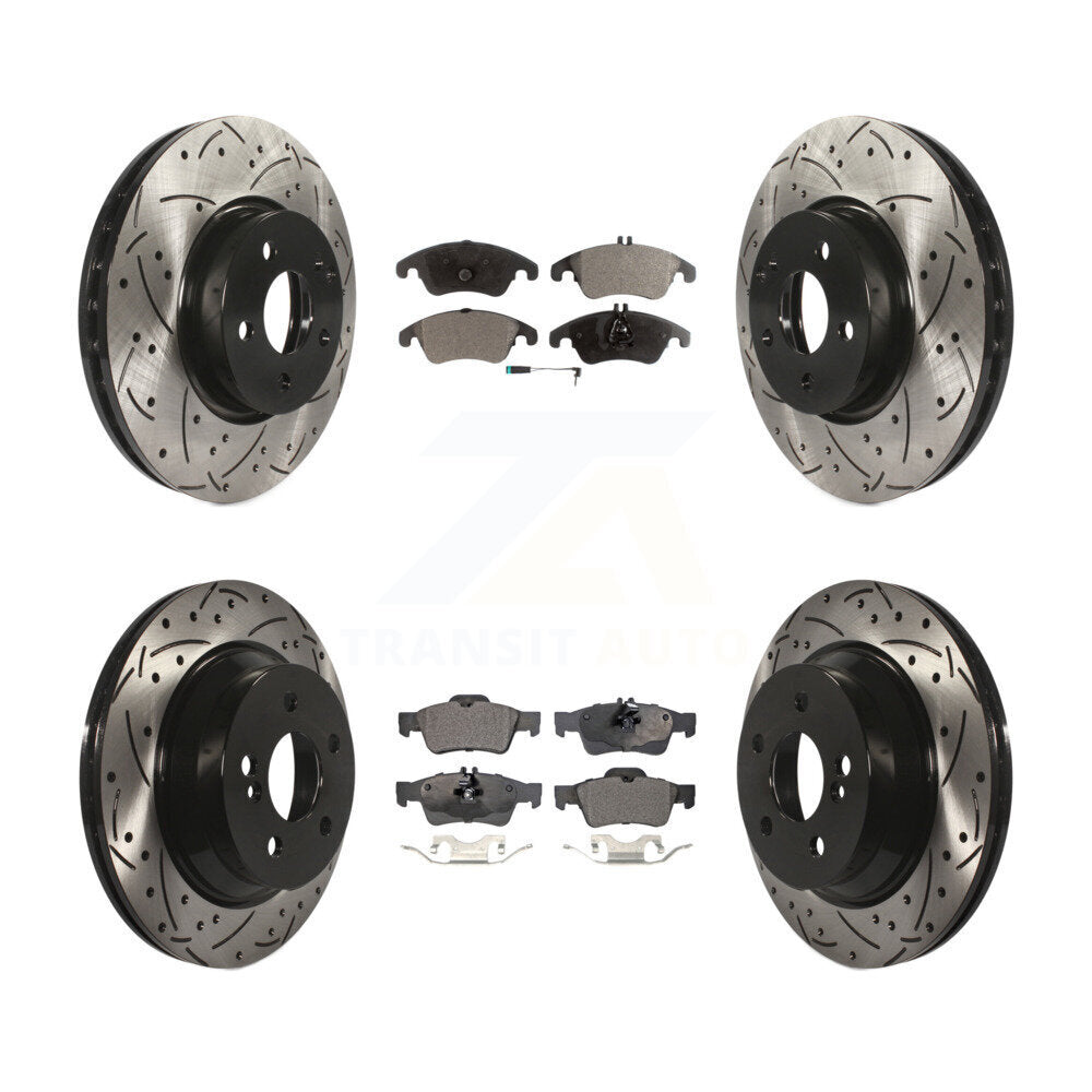[Avant + Arrière] Kit de disque (percé rainuré revêtu) et plaquette (semi-métallique) de frein pour Mercedes-Benz E350 E400 avec 322mm Diameter Rotor KDF-100358