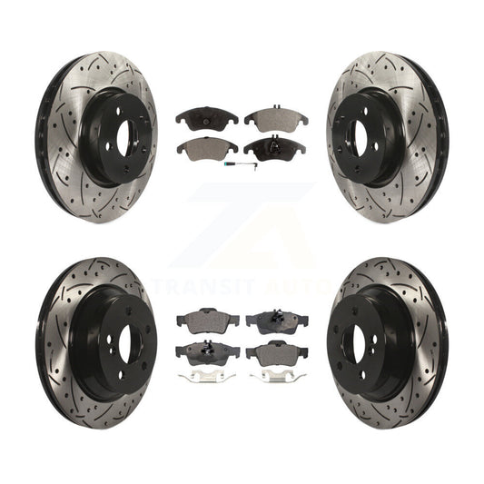 [Avant + Arrière] Kit de disque (percé rainuré revêtu) et plaquette (semi-métallique) de frein pour Mercedes-Benz E350 E400 avec 322mm Diameter Rotor KDF-100358