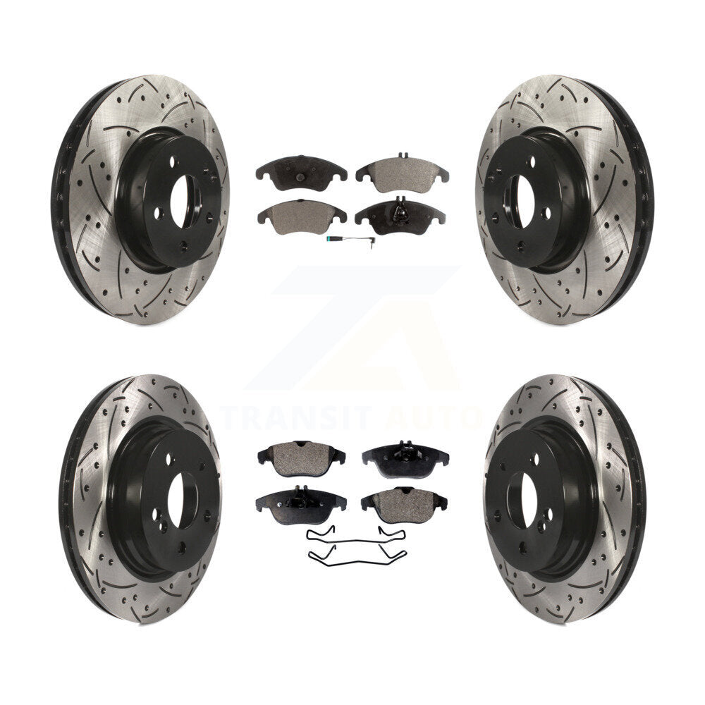 [Avant + Arrière] Kit de disque (percé rainuré revêtu) et plaquette (semi-métallique) de frein pour Mercedes-Benz E350 C300 C350 KDF-100359