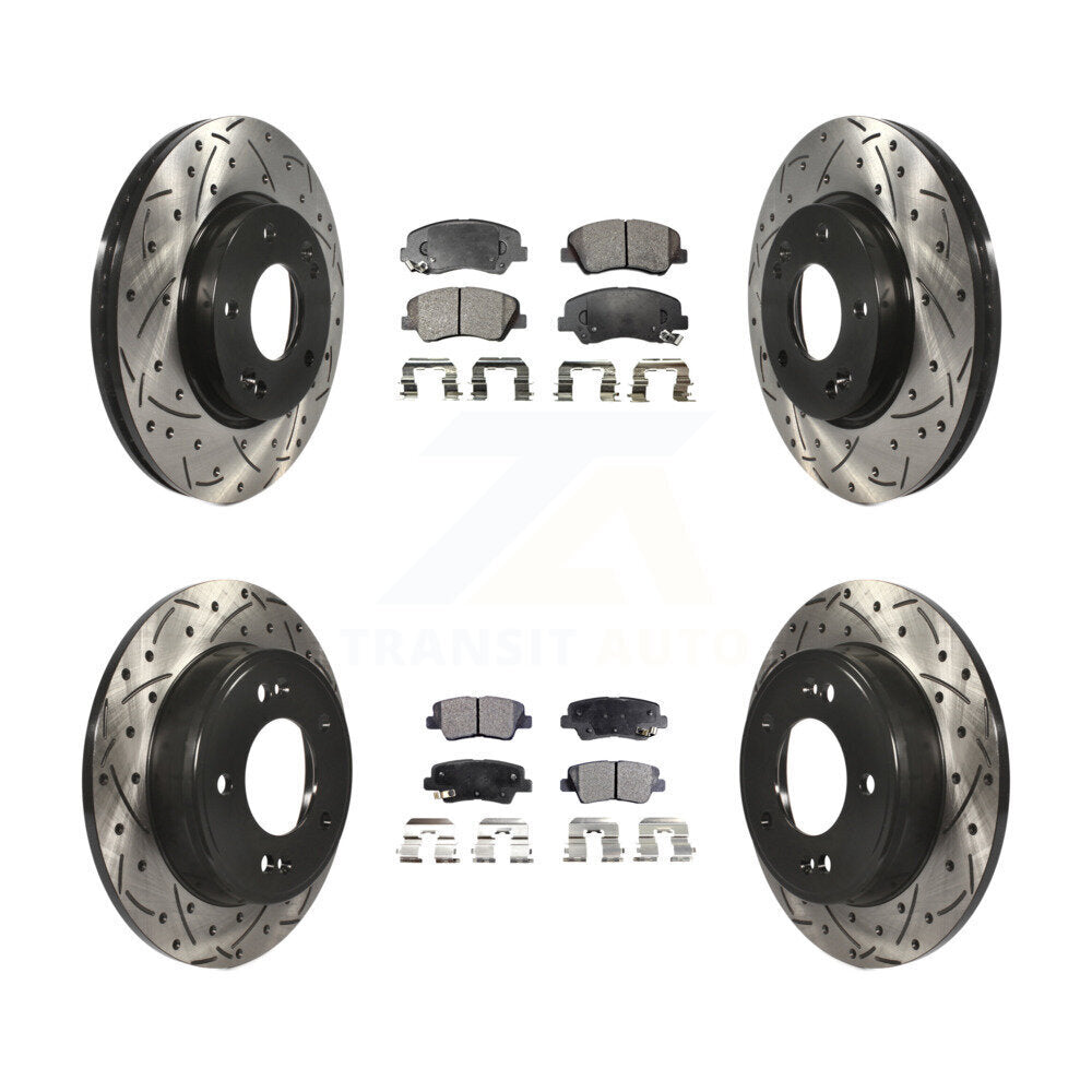 [Avant + Arrière] Kit de disque (percé rainuré revêtu) et plaquette (semi-métallique) de frein pour Hyundai Elantra Kia Forte Veloster GT Forte5 Coupe Koup KDF-100362