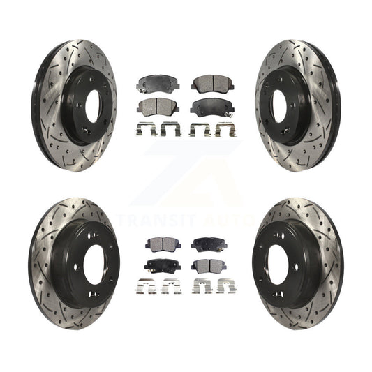 [Avant + Arrière] Kit de disque (percé rainuré revêtu) et plaquette (semi-métallique) de frein pour Hyundai Elantra Kia Forte Veloster GT Forte5 Coupe Koup KDF-100362