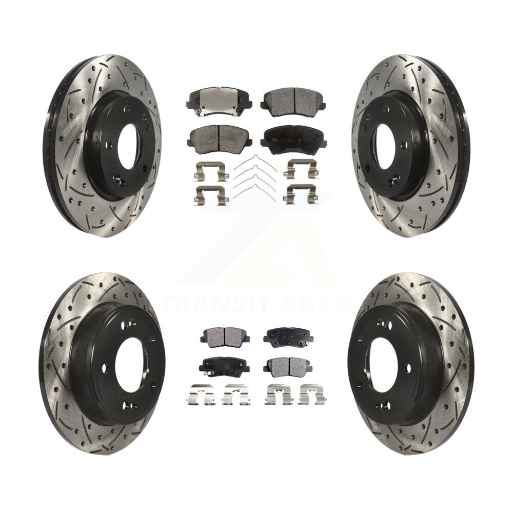 [Avant + Arrière] Kit de disque (percé rainuré revêtu) et plaquette (semi-métallique) de frein pour Kia Forte Hyundai Elantra GT Forte5 Koup KDF-100363
