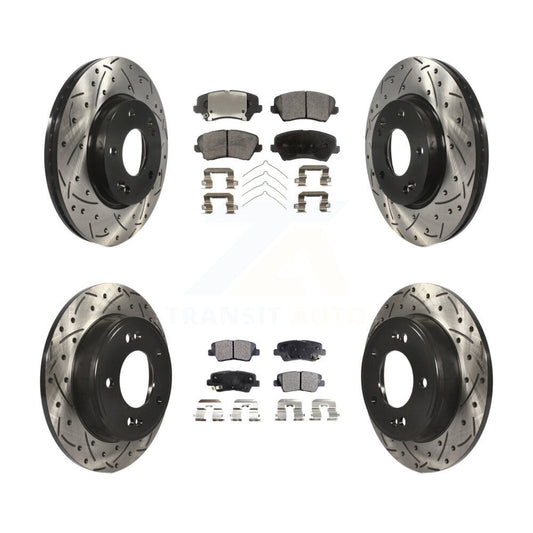 [Avant + Arrière] Kit de disque (percé rainuré revêtu) et plaquette (semi-métallique) de frein pour Kia Forte Hyundai Elantra GT Forte5 Koup KDF-100363