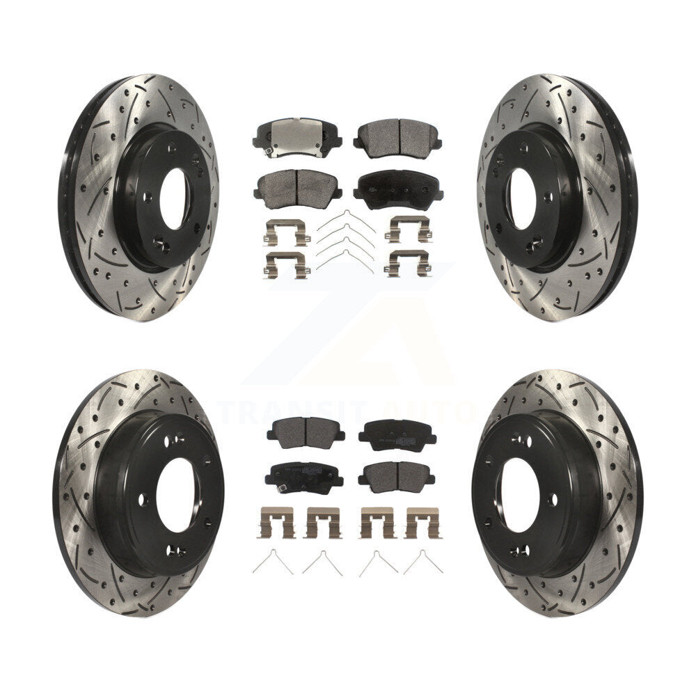 [Avant + Arrière] Kit de disque (percé rainuré revêtu) et plaquette (semi-métallique) de frein pour Hyundai Veloster Elantra GT KDF-100364