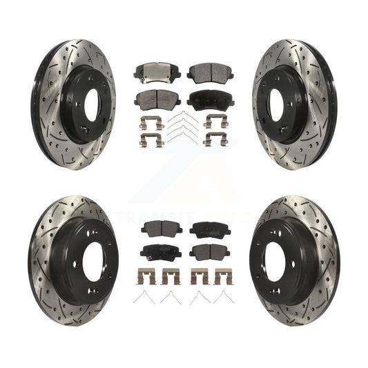 [Avant + Arrière] Kit de disque (percé rainuré revêtu) et plaquette (semi-métallique) de frein pour Hyundai Veloster Elantra GT KDF-100364