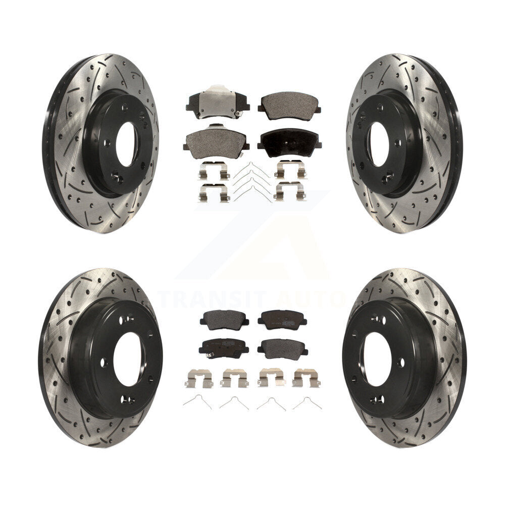 [Avant + Arrière] Kit de disque (percé rainuré revêtu) et plaquette (semi-métallique) de frein pour 2017-2020 Hyundai Elantra 2.0L KDF-100365