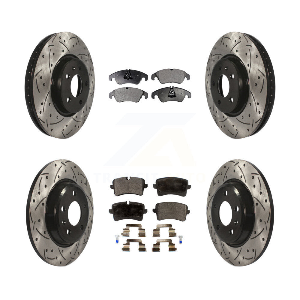 [Avant + Arrière] Kit de disque (percé rainuré revêtu) et plaquette (semi-métallique) de frein pour 2013 Audi A6 avec 320mm Diameter Rotor KDF-100370