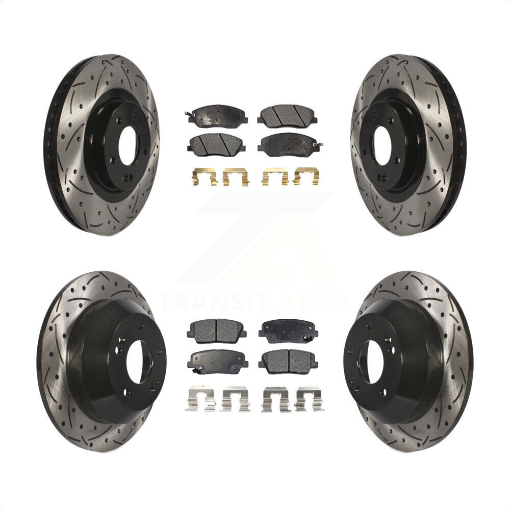 [Avant + Arrière] Kit de disque (percé rainuré revêtu) et plaquette (semi-métallique) de frein pour 2013-2016 Hyundai Santa Fe XL 3.3L KDF-100375 par Transit Auto