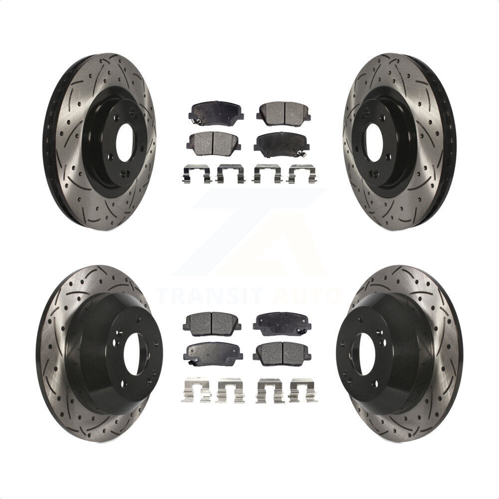 [Avant + Arrière] Kit de disque (percé rainuré revêtu) et plaquette (semi-métallique) de frein pour Hyundai Santa Fe Sport Kia Sorento KDF-100376 par Transit Auto