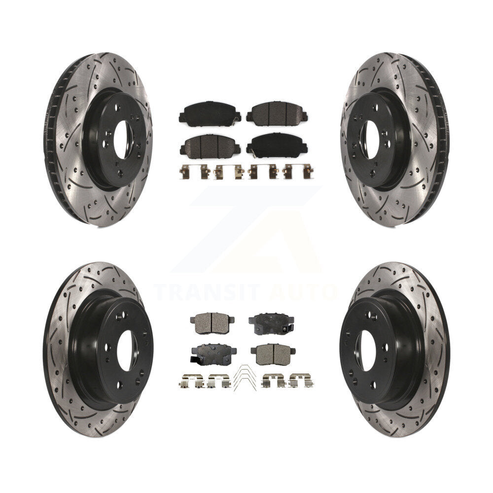 [Avant + Arrière] Kit de disque (percé rainuré revêtu) et plaquette (semi-métallique) de frein pour Honda Accord KDF-100381