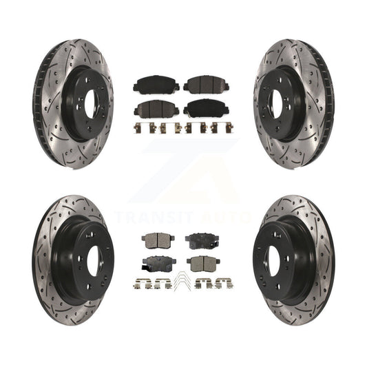 [Avant + Arrière] Kit de disque (percé rainuré revêtu) et plaquette (semi-métallique) de frein pour Honda Accord KDF-100381