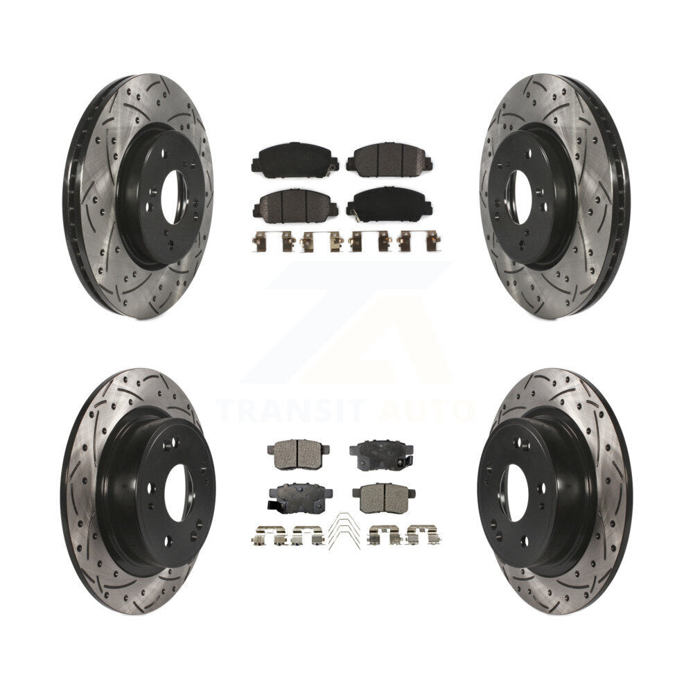 [Avant + Arrière] Kit de disque (percé rainuré revêtu) et plaquette (semi-métallique) de frein pour Honda Accord KDF-100384