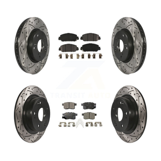 [Avant + Arrière] Kit de disque (percé rainuré revêtu) et plaquette (semi-métallique) de frein pour Honda Accord KDF-100384