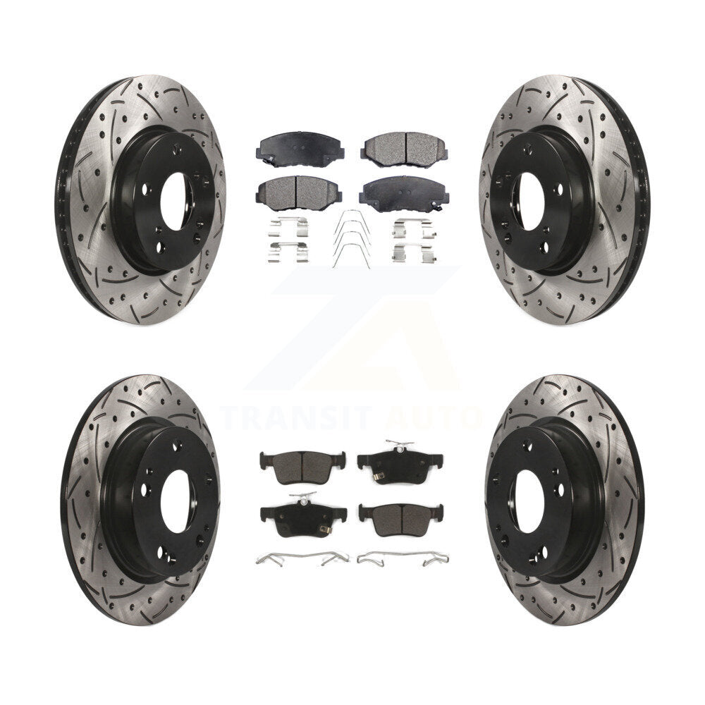 [Avant + Arrière] Kit de disque (percé rainuré revêtu) et plaquette (semi-métallique) de frein pour Honda Civic KDF-100405