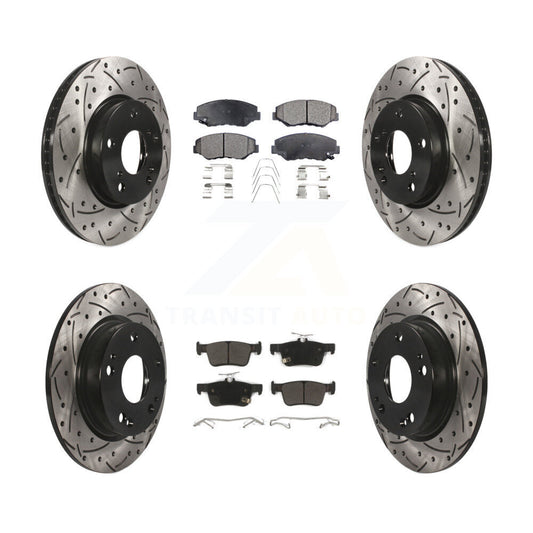 [Avant + Arrière] Kit de disque (percé rainuré revêtu) et plaquette (semi-métallique) de frein pour Honda Civic KDF-100405