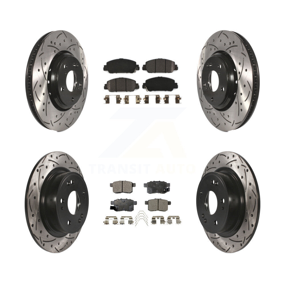 [Avant + Arrière] Kit de disque (percé rainuré revêtu) et plaquette (semi-métallique) de frein pour 2017 Honda Accord Hybrid EX-L Touring KDF-100406