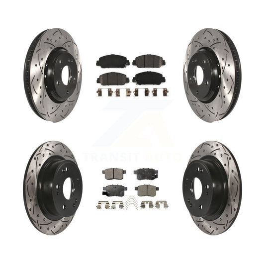 [Avant + Arrière] Kit de disque (percé rainuré revêtu) et plaquette (semi-métallique) de frein pour 2017 Honda Accord Hybrid EX-L Touring KDF-100406