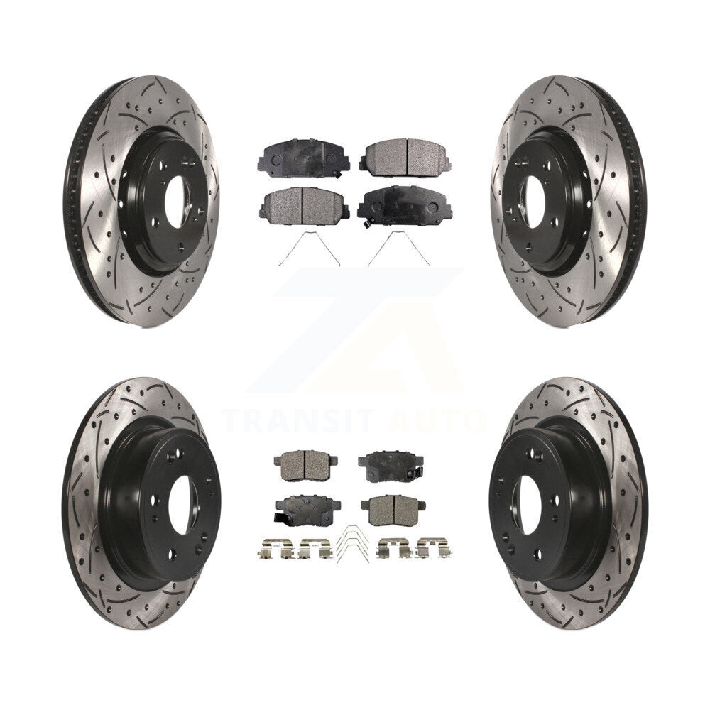 [Avant + Arrière] Kit de disque (percé rainuré revêtu) et plaquette (semi-métallique) de frein pour Honda Accord KDF-100407
