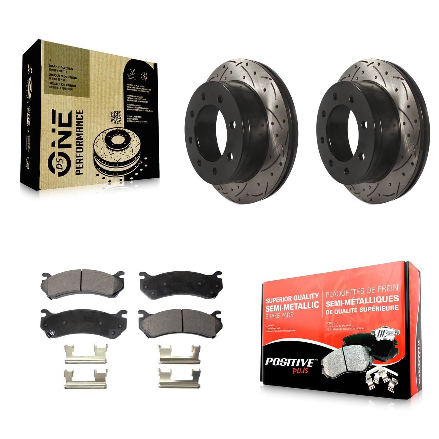 [Arrière] Kit de disque (percé rainuré revêtu) et plaquette (semi-métallique) de frein pour Chevrolet Silverado 2500 HD GMC Sierra 3500 Classic Suburban Yukon XL Avalanche KDF-100410