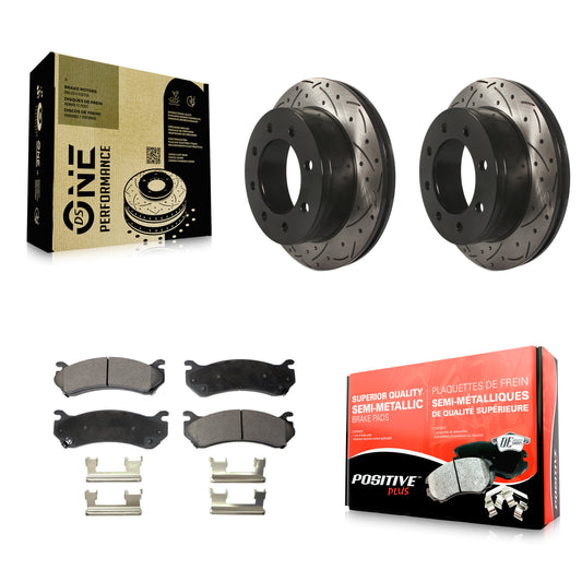 [Arrière] Kit de disque (percé rainuré revêtu) et plaquette (semi-métallique) de frein pour Chevrolet Silverado 2500 HD GMC Sierra 3500 Classic Suburban Yukon XL Avalanche KDF-100410