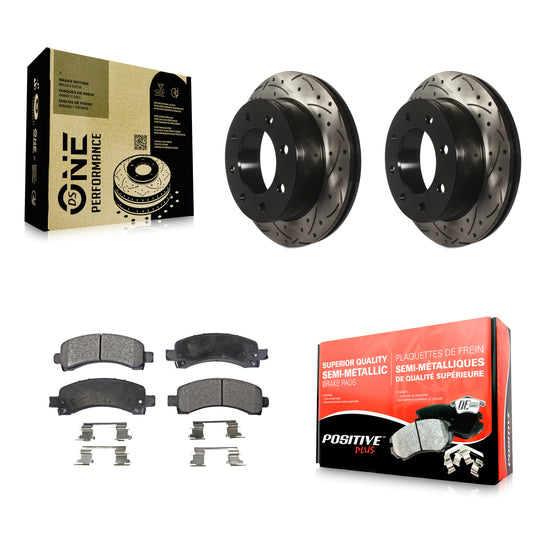 [Arrière] Kit de disque (percé rainuré revêtu) et plaquette (semi-métallique) de frein pour Chevrolet Express 3500 2500 GMC Savana KDF-100414