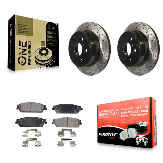 [Arrière] Kit de disque (percé rainuré revêtu) et plaquette (semi-métallique) de frein pour Chevrolet Silverado 1500 GMC Sierra Tahoe Suburban Yukon Cadillac XL Avalanche Escalade ESV EXT KDF-100415