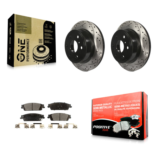 [Arrière] Kit de disque (percé rainuré revêtu) et plaquette (semi-métallique) de frein pour Chevrolet Silverado 1500 GMC Sierra Tahoe Suburban Yukon Cadillac XL Escalade ESV LD Limited KDF-100416
