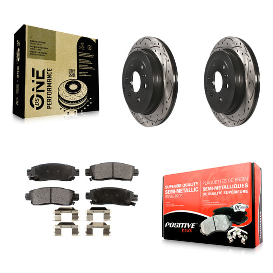 [Arrière] Kit de disque (percé rainuré revêtu) et plaquette (semi-métallique) de frein pour Chevrolet Traverse GMC Acadia Buick Enclave Saturn Outlook Limited KDF-100417