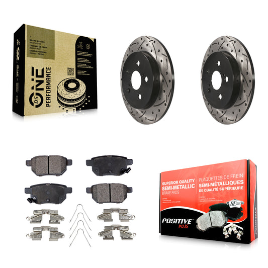 [Arrière] Kit de disque (percé rainuré revêtu) et plaquette (semi-métallique) de frein pour Toyota Corolla Prius Matrix Prime Pontiac Vibe Lexus CT200h Plug-In KDF-100418