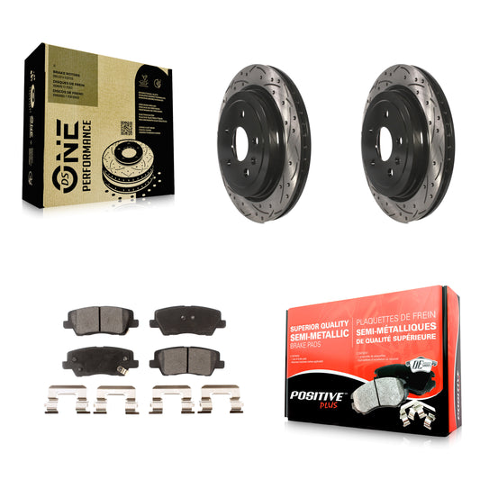 [Arrière] Kit de disque (percé rainuré revêtu) et plaquette (semi-métallique) de frein pour Cadillac CTS KDF-100421