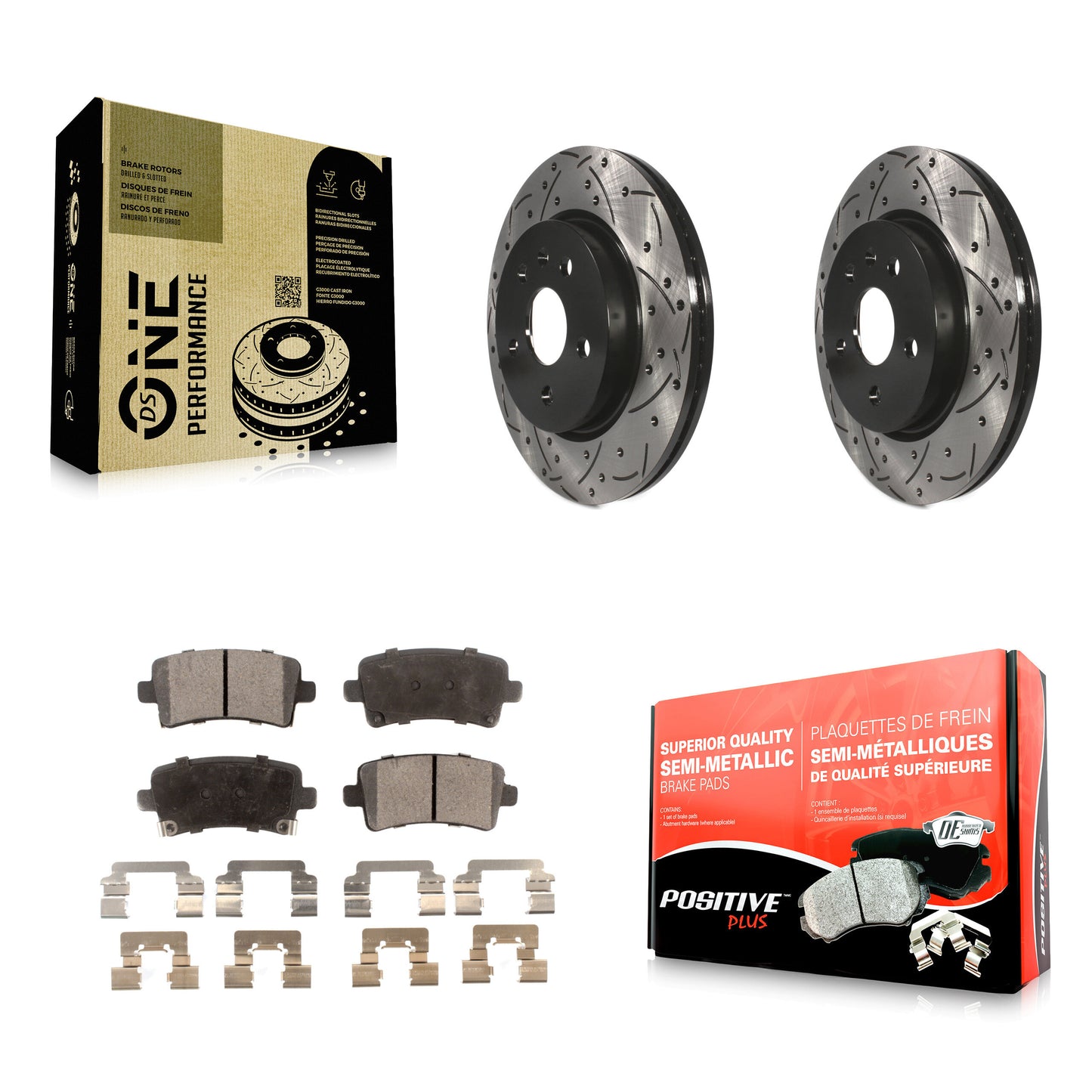 [Arrière] Kit de disque (percé rainuré revêtu) et plaquette (semi-métallique) de frein pour Chevrolet Malibu Buick Impala LaCrosse Regal Cadillac XTS Limited Saab 9-5 Allure KDF-100425