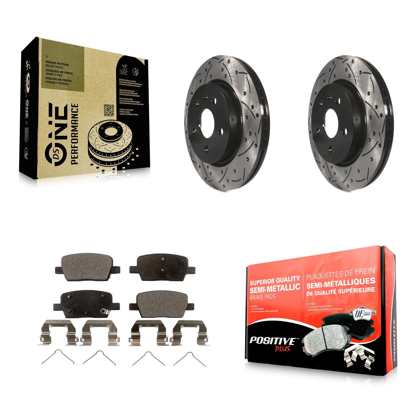 [Arrière] Kit de disque (percé rainuré revêtu) et plaquette (semi-métallique) de frein pour Chevrolet Camaro Cadillac CT6 KDF-100426