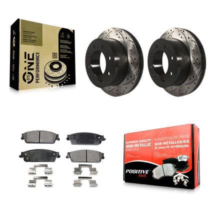 [Arrière] Kit de disque (percé rainuré revêtu) et plaquette (semi-métallique) de frein pour 2011 Chevrolet Silverado 1500 Hybrid KDF-100427