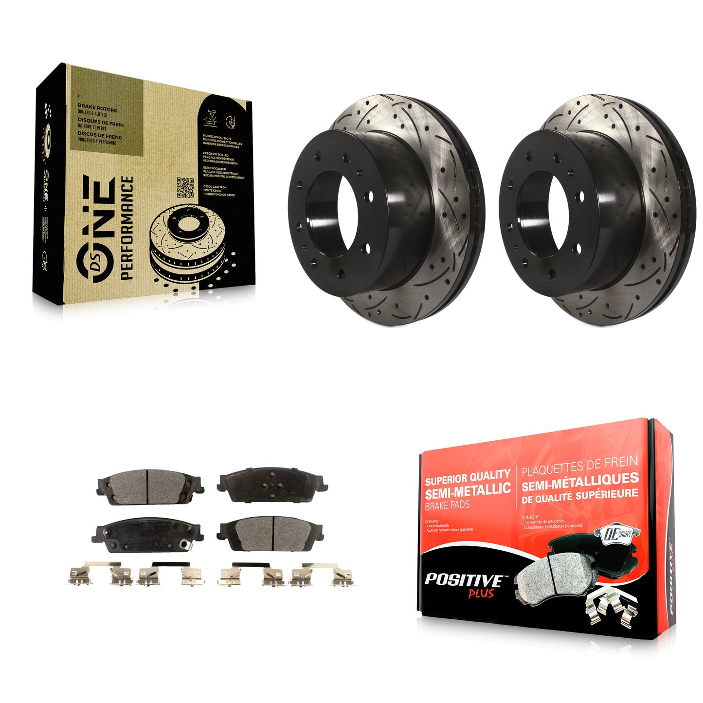 [Arrière] Kit de disque (percé rainuré revêtu) et plaquette (semi-métallique) de frein pour Chevrolet Suburban KDF-100429