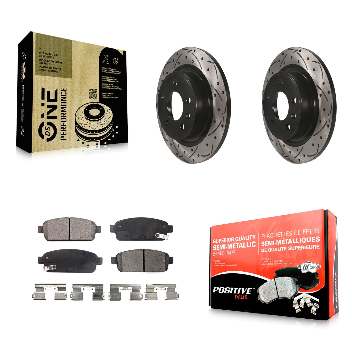 [Arrière] Kit de disque (percé rainuré revêtu) et plaquette (semi-métallique) de frein pour Chevrolet Cruze Buick Verano Volt Cascada Cadillac ELR Orlando KDF-100430