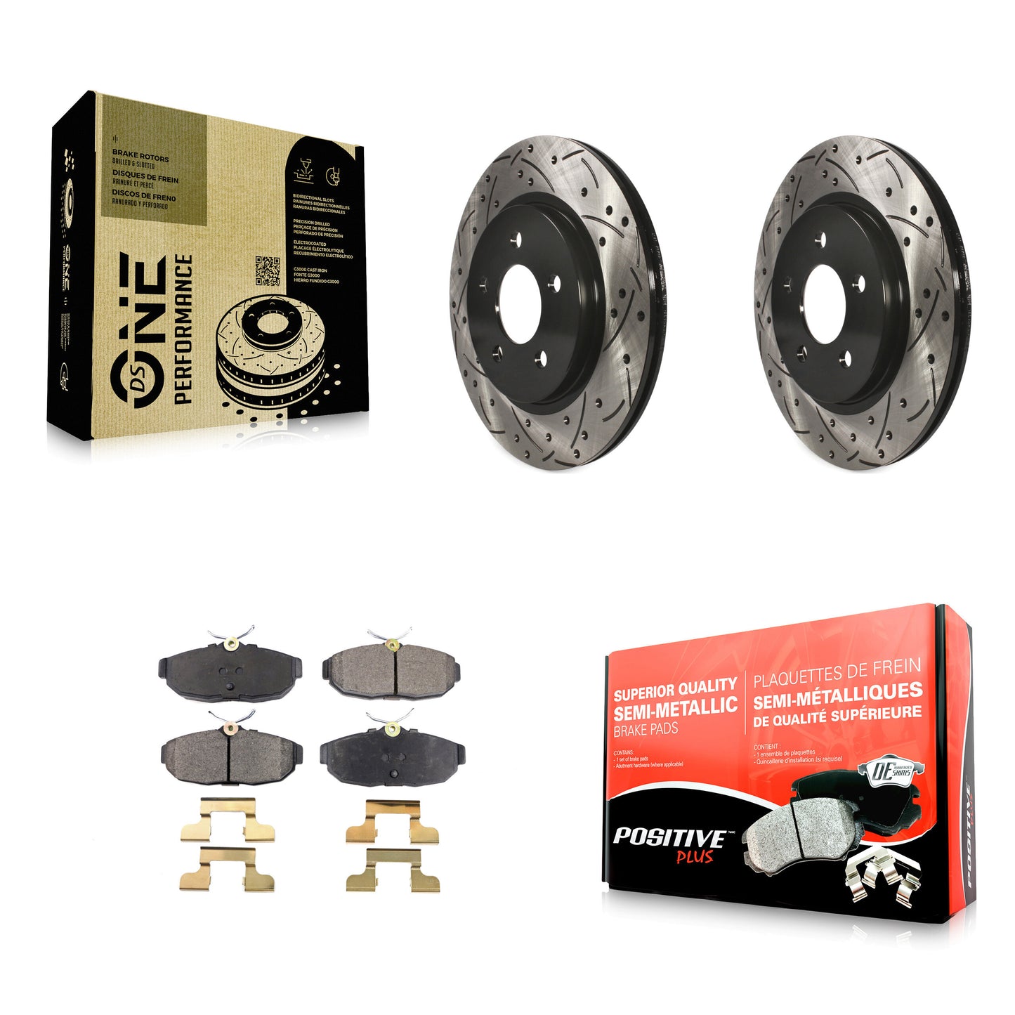 [Arrière] Kit de disque (percé rainuré revêtu) et plaquette (semi-métallique) de frein pour Ford Mustang KDF-100433
