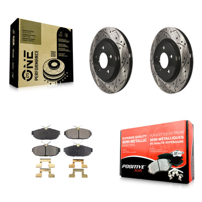 [Arrière] Kit de disque (percé rainuré revêtu) et plaquette (semi-métallique) de frein pour Ford Mustang KDF-100433