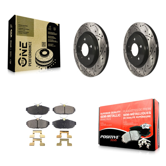 [Arrière] Kit de disque (percé rainuré revêtu) et plaquette (semi-métallique) de frein pour Ford Mustang KDF-100433