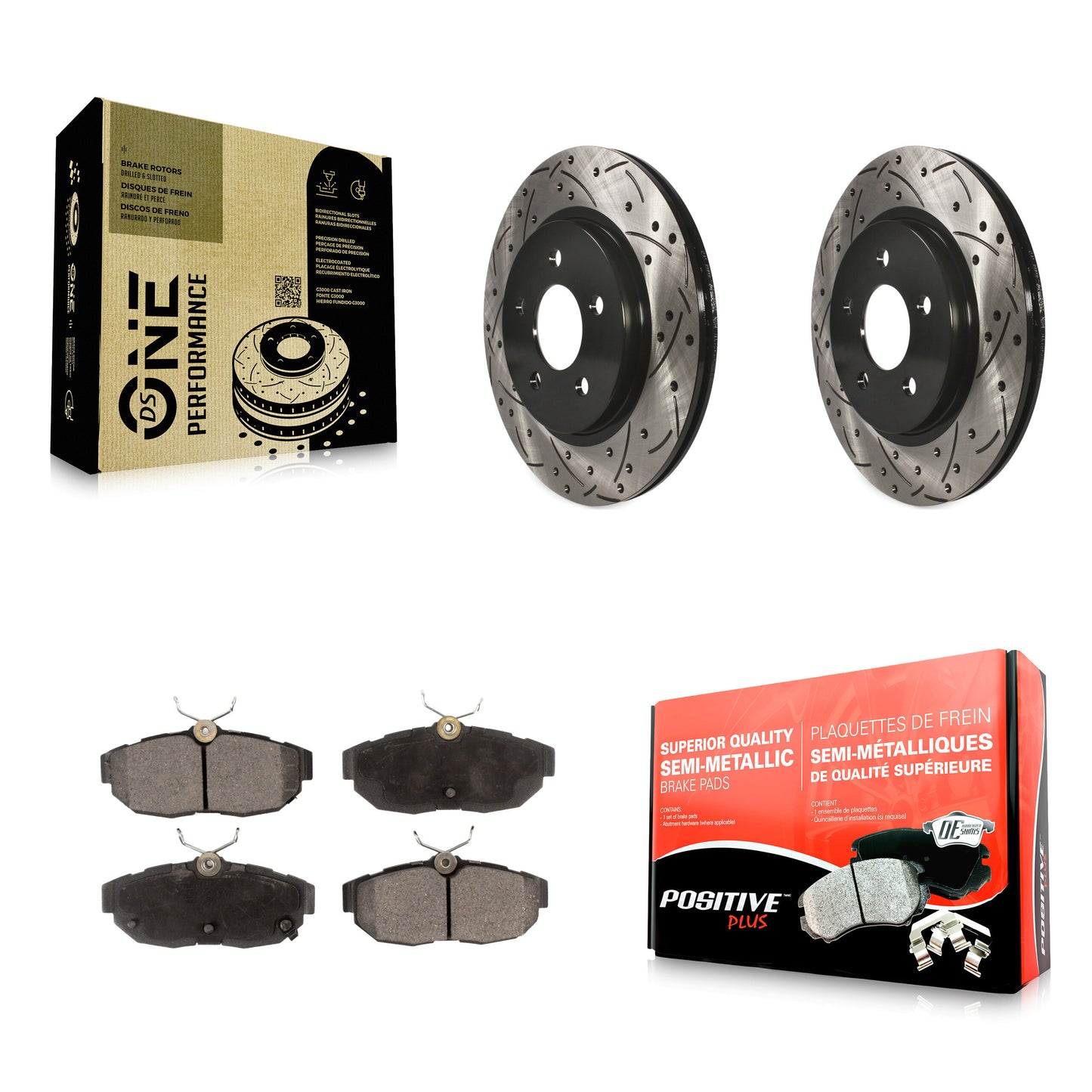 [Arrière] Kit de disque (percé rainuré revêtu) et plaquette (semi-métallique) de frein pour Ford Mustang KDF-100434