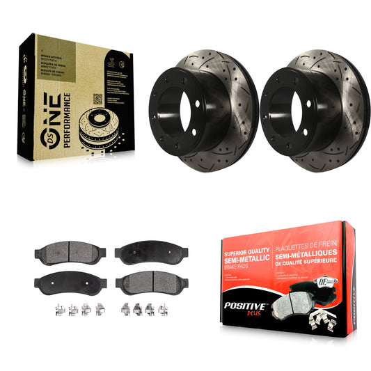 [Arrière] Kit de disque (percé rainuré revêtu) et plaquette (semi-métallique) de frein pour Ford F-250 Super Duty F-350 KDF-100440