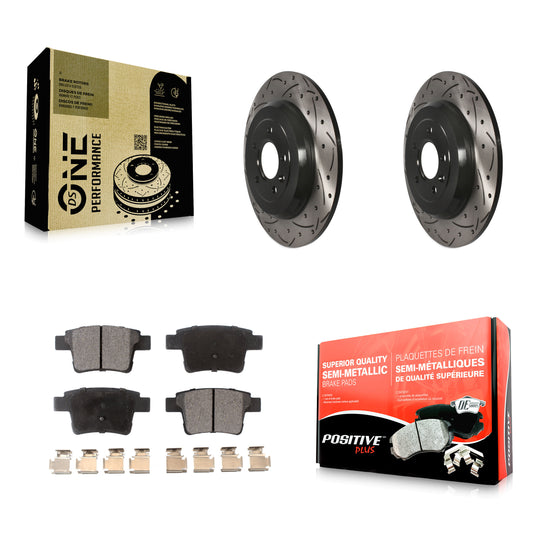 [Arrière] Kit de disque (percé rainuré revêtu) et plaquette (semi-métallique) de frein pour Ford Five Hundred Freestyle Taurus Mercury Montego X Sable KDF-100442