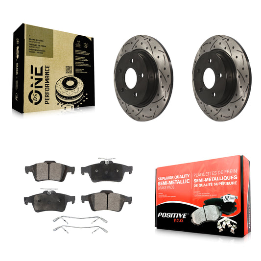 [Arrière] Kit de disque (percé rainuré revêtu) et plaquette (semi-métallique) de frein pour Ford Focus KDF-100445