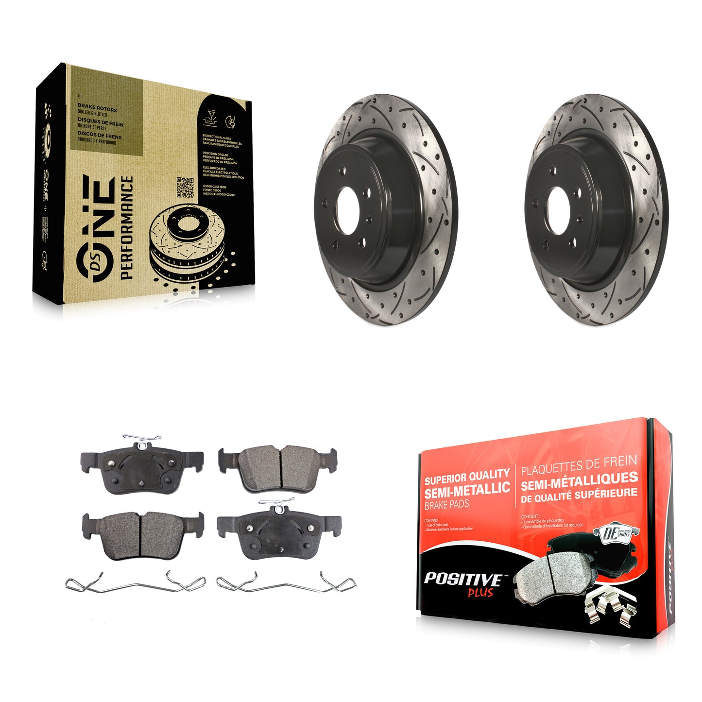 [Arrière] Kit de disque (percé rainuré revêtu) et plaquette (semi-métallique) de frein pour Ford Fusion Escape Lincoln MKC MKZ MKX Continental KDF-100452