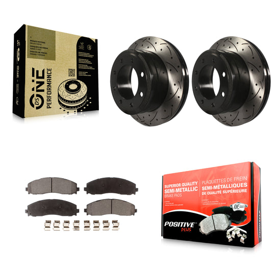 [Arrière] Kit de disque (percé rainuré revêtu) et plaquette (semi-métallique) de frein pour Ford F-250 Super Duty F-350 KDF-100453